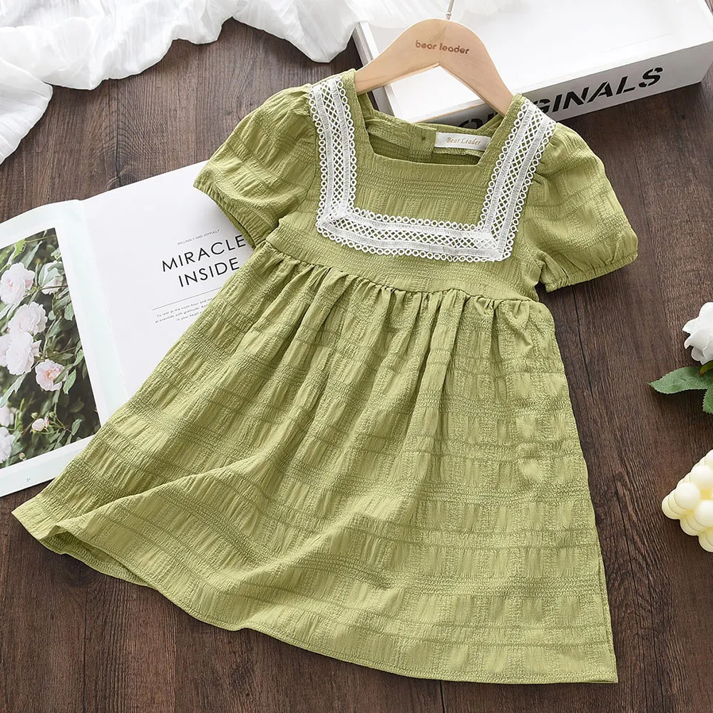 Bear Leader Kids Girls Dresses 2026 New Summer Lace Princess Dresses Children Solid color Clothing Baby Wedding Party Vestidos