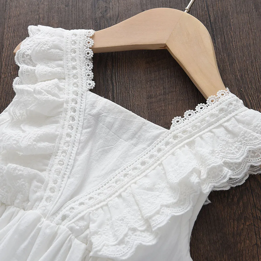 Bear Leader Kids Girls Dresses 2026 New Summer Lace Princess Dresses Children Solid color Clothing Baby Wedding Party Vestidos