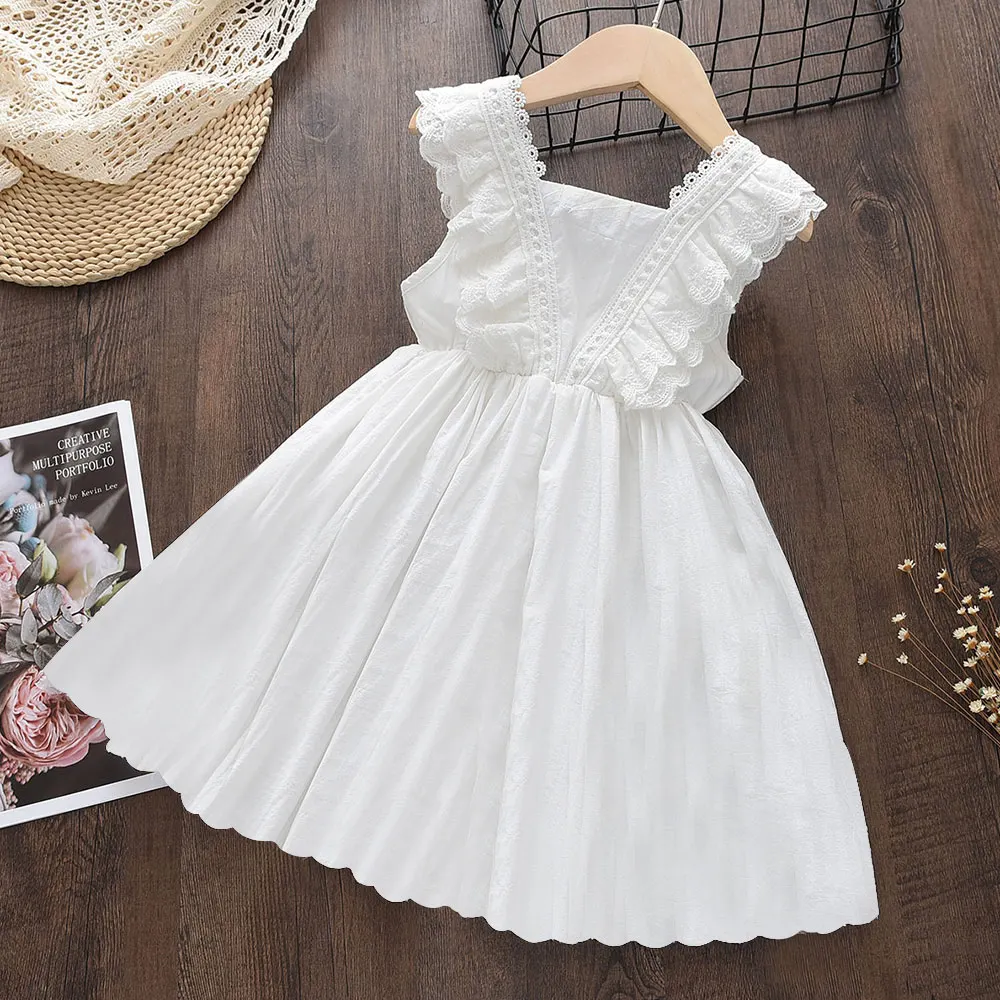 Bear Leader Kids Girls Dresses 2026 New Summer Lace Princess Dresses Children Solid color Clothing Baby Wedding Party Vestidos
