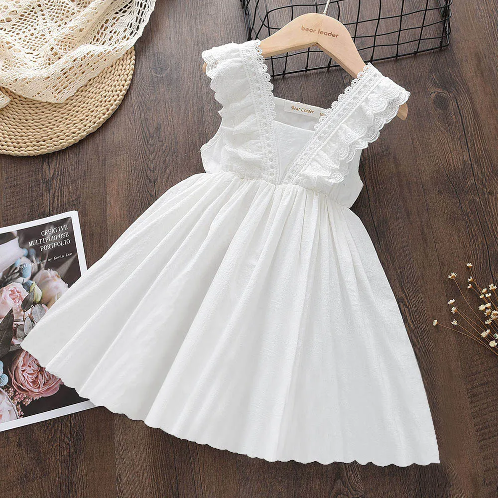Bear Leader Kids Girls Dresses 2026 New Summer Lace Princess Dresses Children Solid color Clothing Baby Wedding Party Vestidos