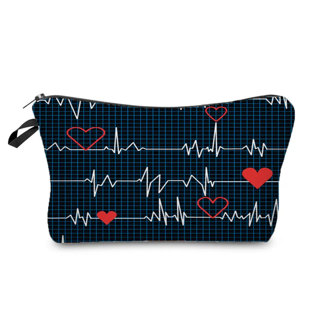 Hot Sale Nurse ECG Printing Women Cosmetic Bags Lovely Casual Travel Portable Storage Handbags Makeup Bag Toiletry Bags Female
