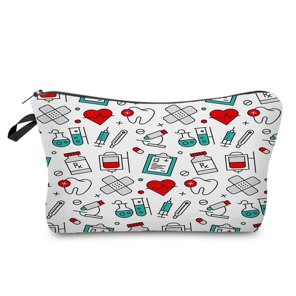 Hot Sale Nurse ECG Printing Women Cosmetic Bags Lovely Casual Travel Portable Storage Handbags Makeup Bag Toiletry Bags Female
