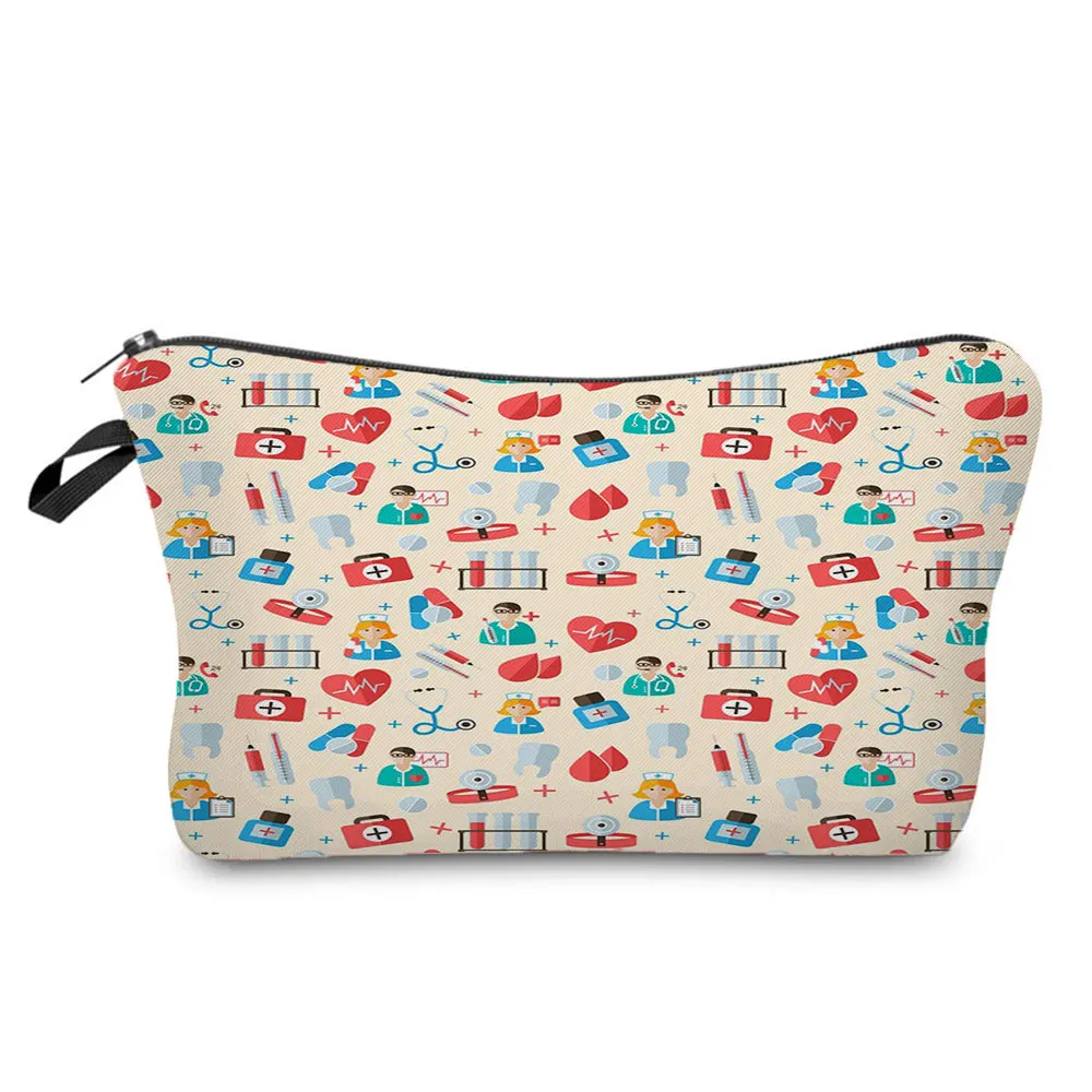 Hot Sale Nurse ECG Printing Women Cosmetic Bags Lovely Casual Travel Portable Storage Handbags Makeup Bag Toiletry Bags Female