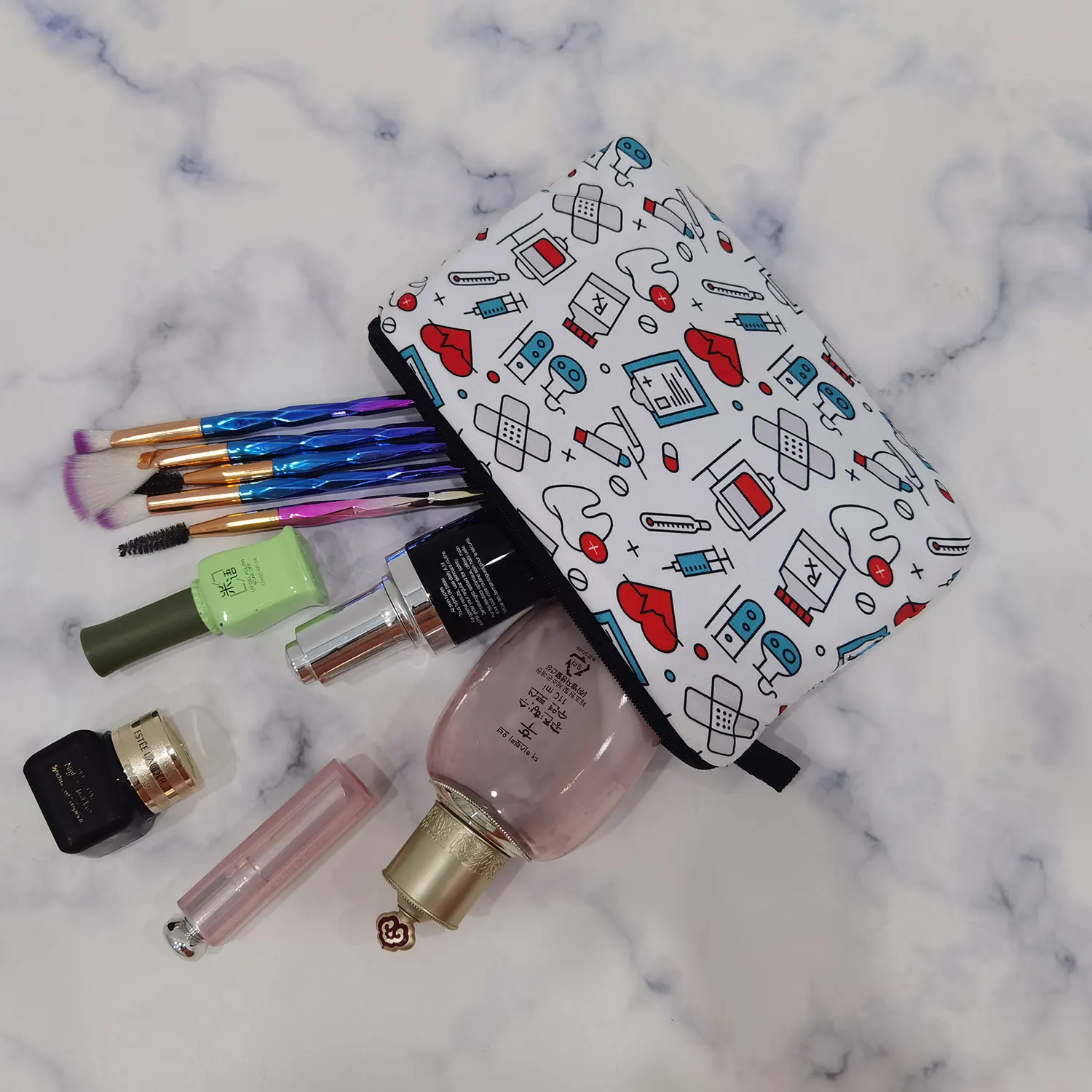 Hot Sale Nurse ECG Printing Women Cosmetic Bags Lovely Casual Travel Portable Storage Handbags Makeup Bag Toiletry Bags Female