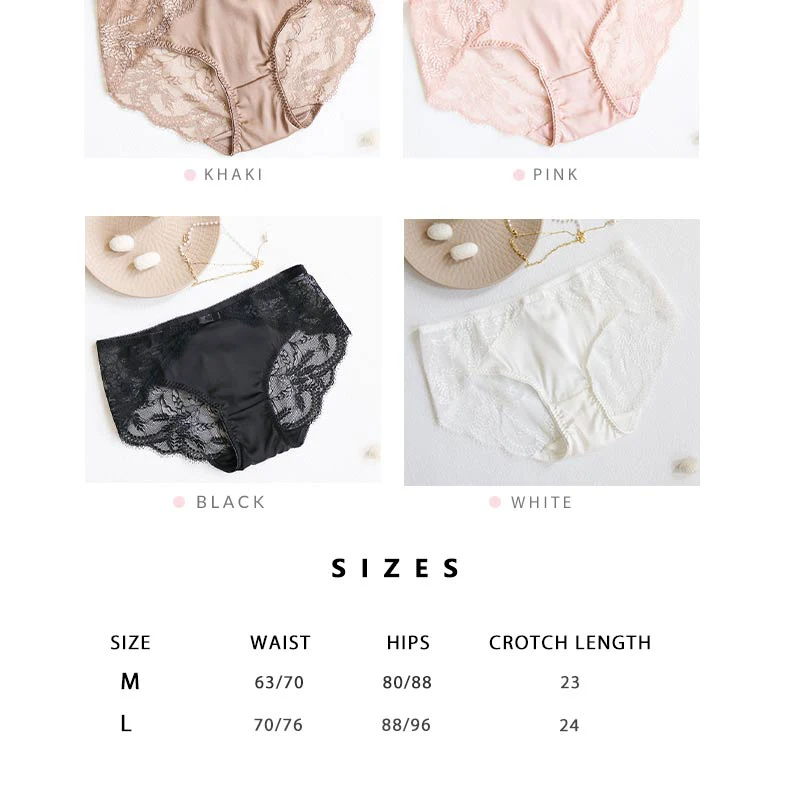 SuyaDream Women's Panties 2pcs/Lot 100% Natural Silk Lined Sexy Lace Briefs Daily Wear Comfortable Intimate Underwear Pink White