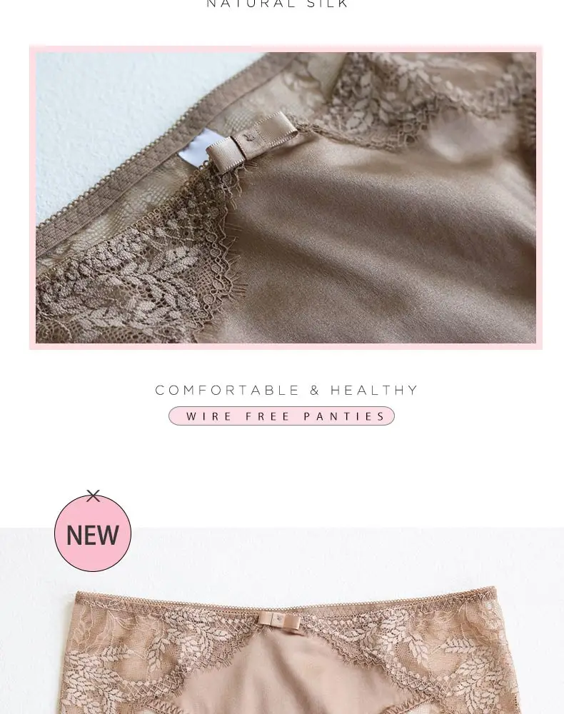 SuyaDream Women's Panties 2pcs/Lot 100% Natural Silk Lined Sexy Lace Briefs Daily Wear Comfortable Intimate Underwear Pink White