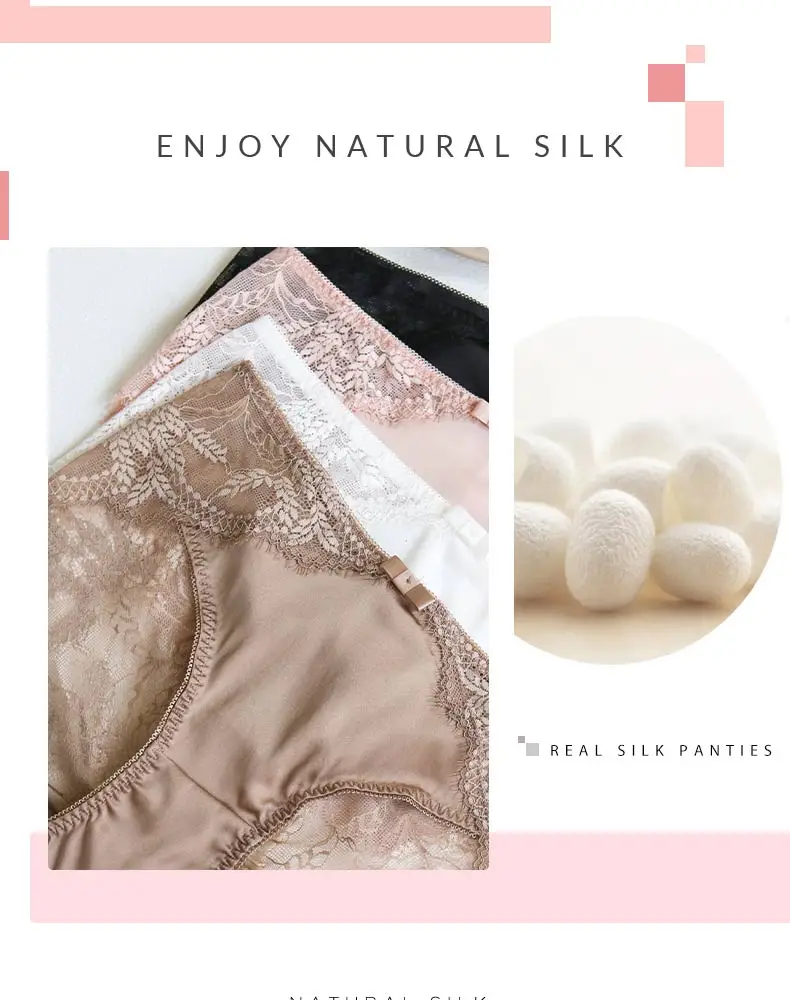 SuyaDream Women's Panties 2pcs/Lot 100% Natural Silk Lined Sexy Lace Briefs Daily Wear Comfortable Intimate Underwear Pink White