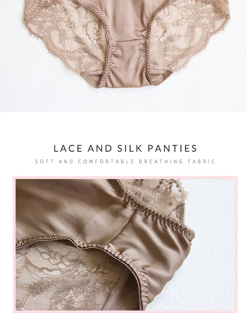 SuyaDream Women's Panties 2pcs/Lot 100% Natural Silk Lined Sexy Lace Briefs Daily Wear Comfortable Intimate Underwear Pink White