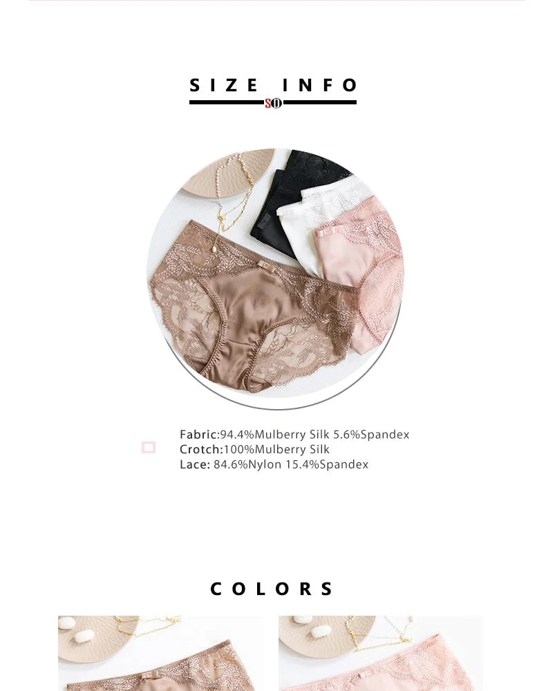 SuyaDream Women's Panties 2pcs/Lot 100% Natural Silk Lined Sexy Lace Briefs Daily Wear Comfortable Intimate Underwear Pink White