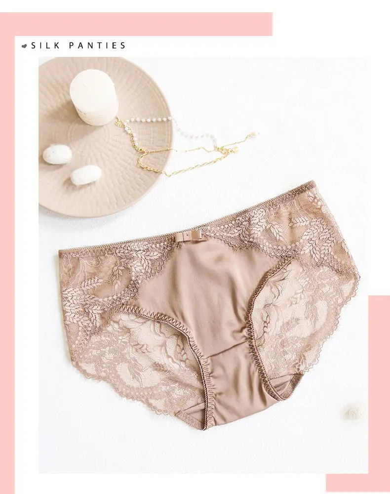 SuyaDream Women's Panties 2pcs/Lot 100% Natural Silk Lined Sexy Lace Briefs Daily Wear Comfortable Intimate Underwear Pink White