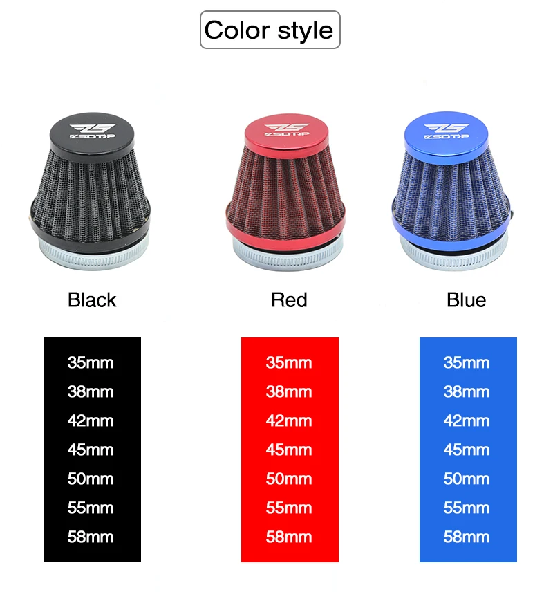ZSDTRP Universal Motorcycle Carburetor Clamp-On Air Filter 35mm 38mm 42mm 45mm 50mm 55mm 58mm Inlet Tapered Cleaner