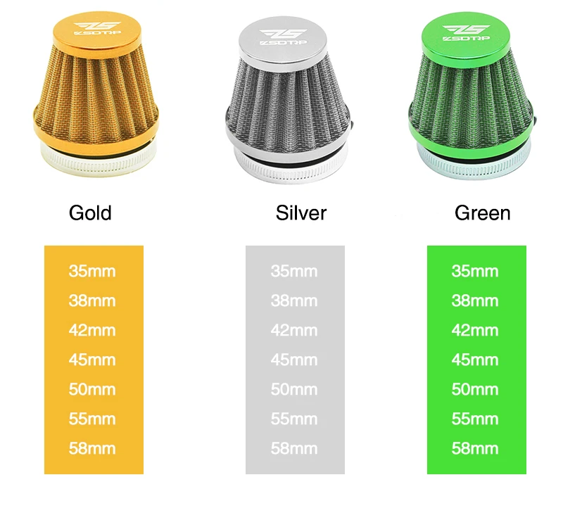 ZSDTRP Universal Motorcycle Carburetor Clamp-On Air Filter 35mm 38mm 42mm 45mm 50mm 55mm 58mm Inlet Tapered Cleaner