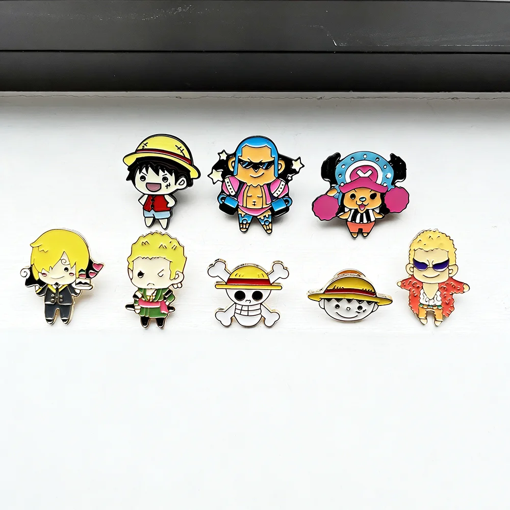 8 Pcs One Piece Anime Roronoa Zoro & Monkey D. Luffy Cosplay Badges Brooches Collectible Comic Lapel Jewelry for Backpack