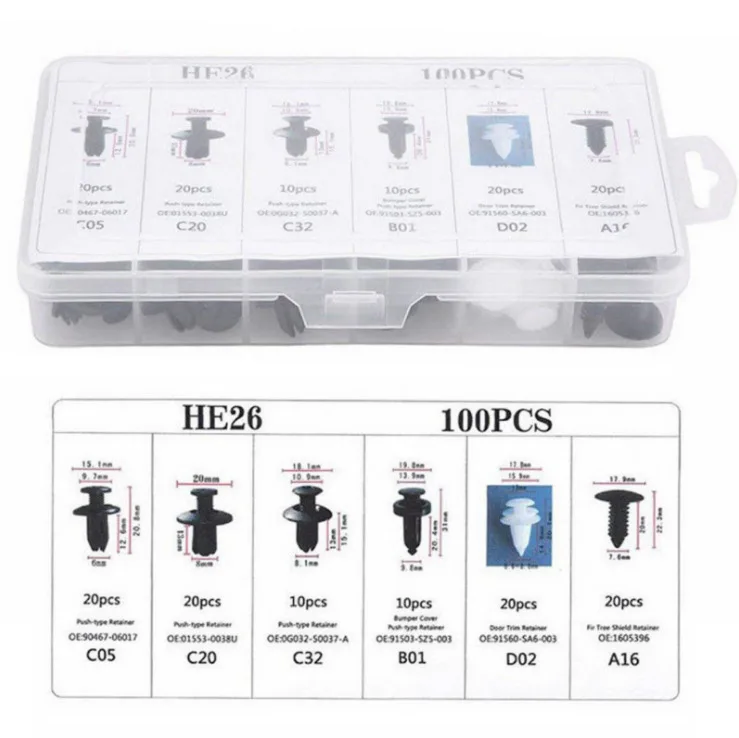 100/50 Box/Bag Car Fastener Clip Mixed Car Body Push Retainer Pin Rivet Bumper Door Trim Panel Fastener Kit Car Clip Acesssories