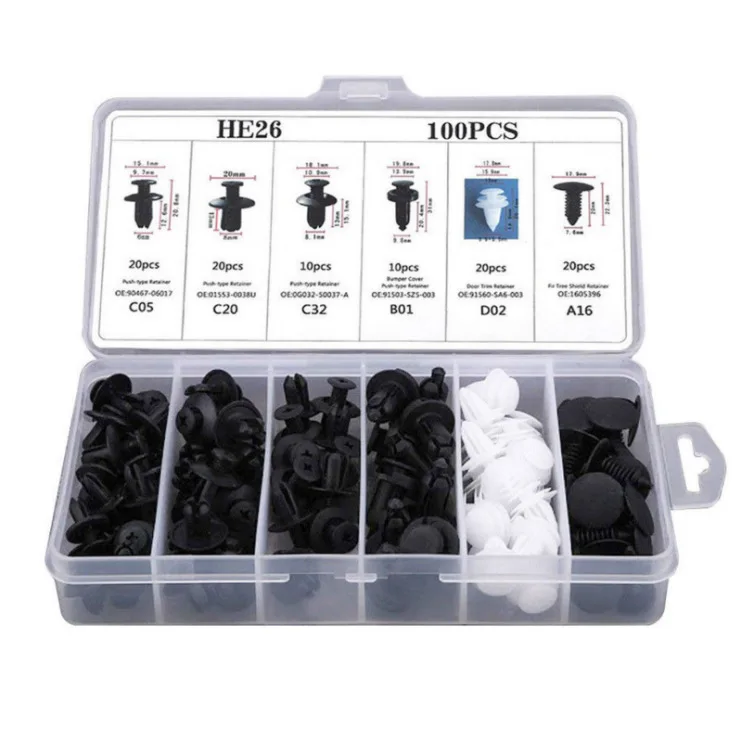 100/50 Box/Bag Car Fastener Clip Mixed Car Body Push Retainer Pin Rivet Bumper Door Trim Panel Fastener Kit Car Clip Acesssories