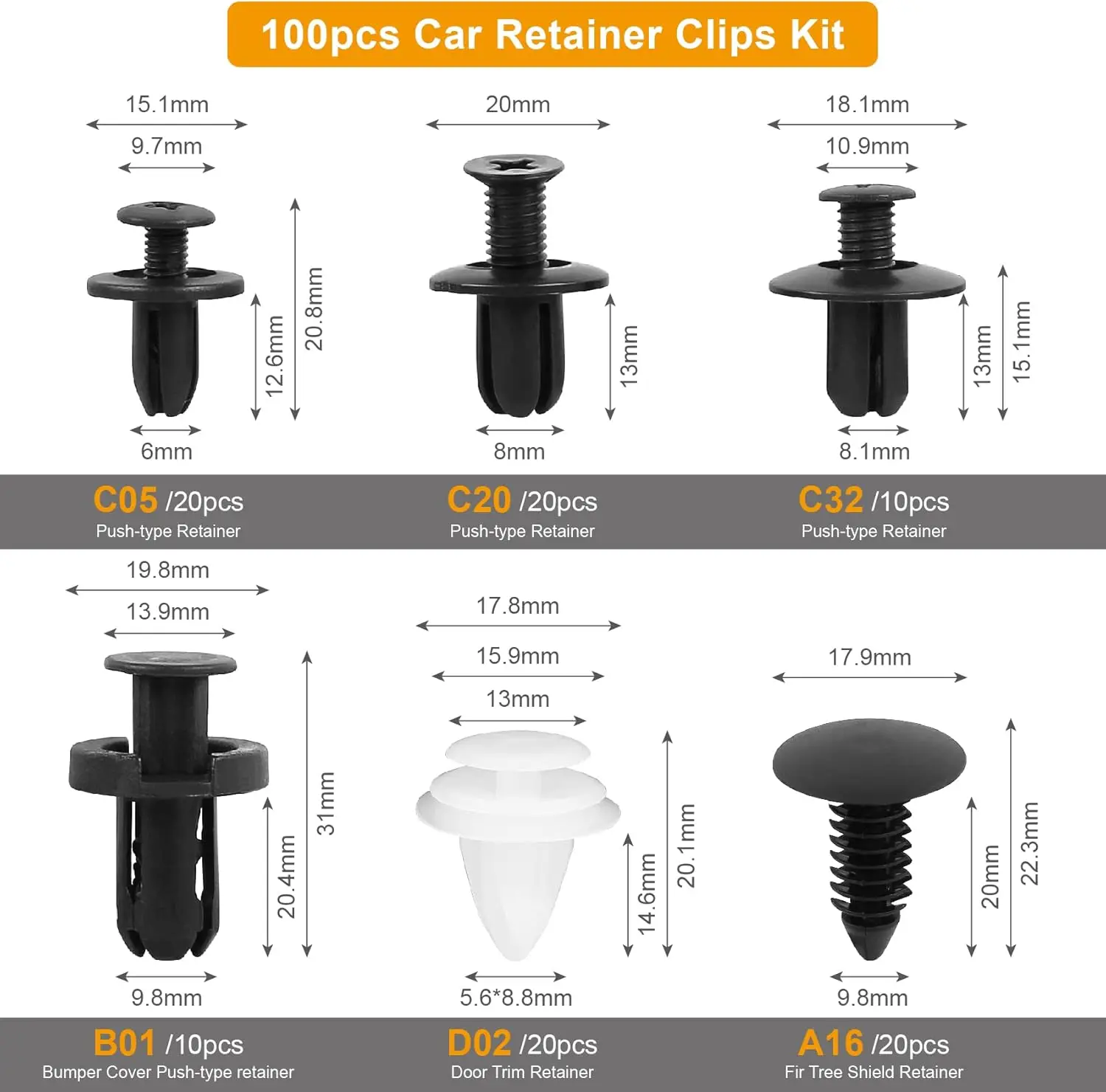 100/50 Box/Bag Car Fastener Clip Mixed Car Body Push Retainer Pin Rivet Bumper Door Trim Panel Fastener Kit Car Clip Acesssories