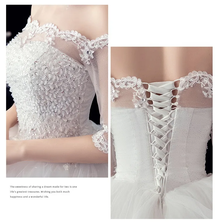 Vestido De Noiva 2021 New Gryffon Half Sleeve Boat Neck Wedding Ball Gown Luxury Lace Sequins Wedding Dresse Robe De Mariee