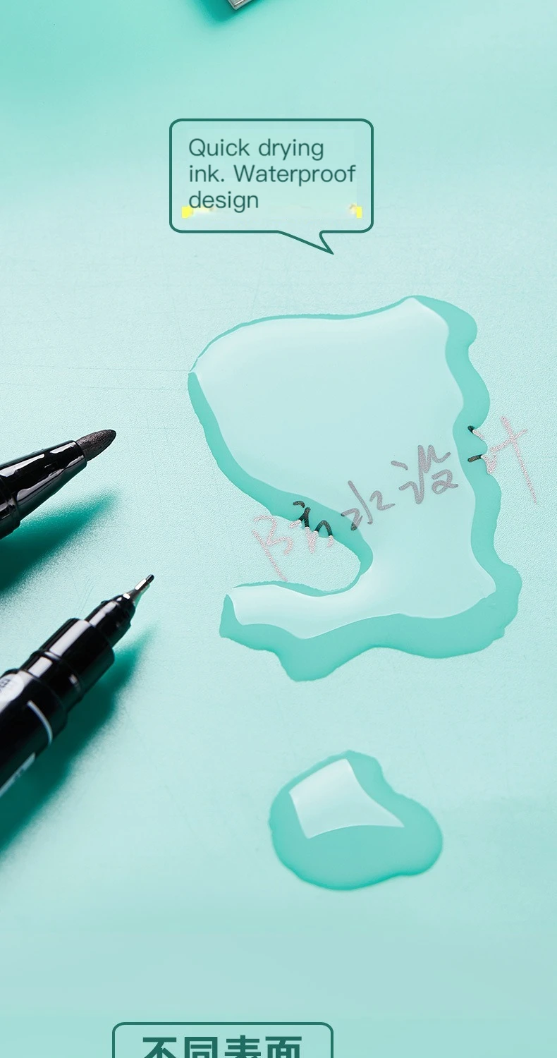 4/9pcs/lot Deli Twin Tip Permanent Marker Pen Set Fine Point Waterproof Ink Thin Nib Crude Nib Black Ink 0.5mm-2mm Fine Color