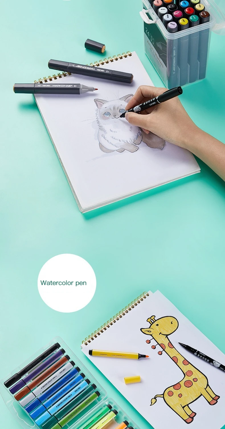 4/9pcs/lot Deli Twin Tip Permanent Marker Pen Set Fine Point Waterproof Ink Thin Nib Crude Nib Black Ink 0.5mm-2mm Fine Color
