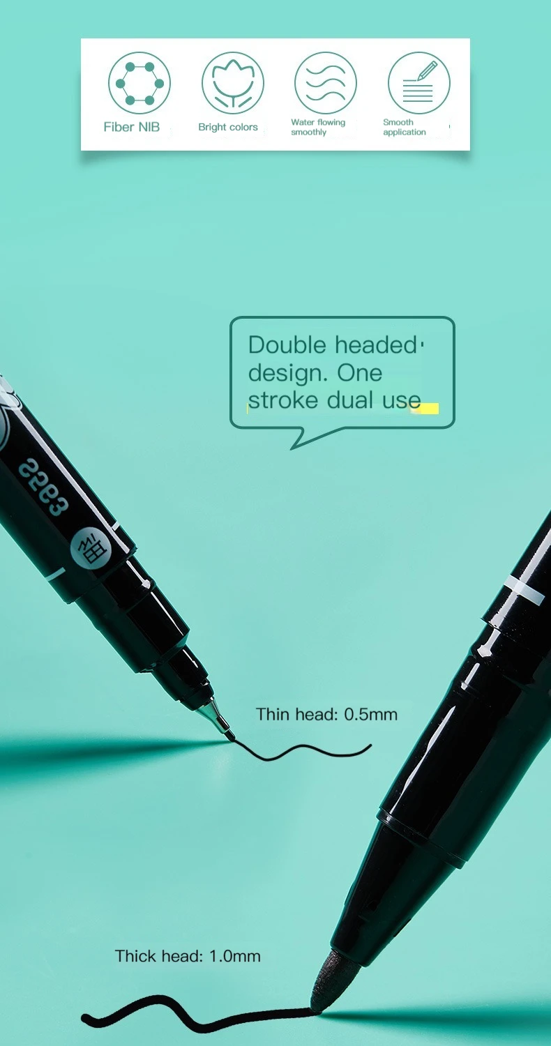 4/9pcs/lot Deli Twin Tip Permanent Marker Pen Set Fine Point Waterproof Ink Thin Nib Crude Nib Black Ink 0.5mm-2mm Fine Color