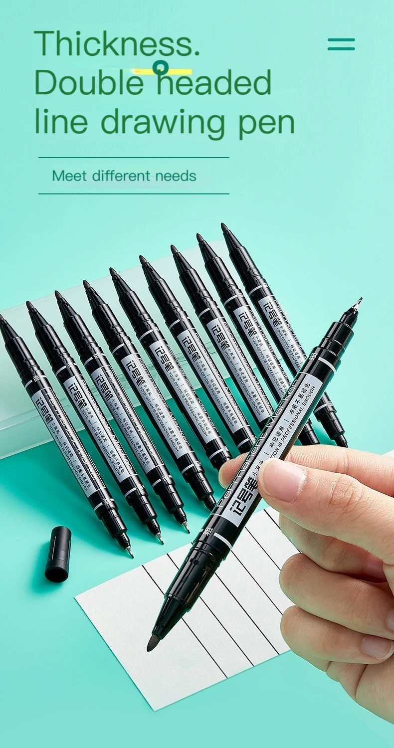 4/9pcs/lot Deli Twin Tip Permanent Marker Pen Set Fine Point Waterproof Ink Thin Nib Crude Nib Black Ink 0.5mm-2mm Fine Color