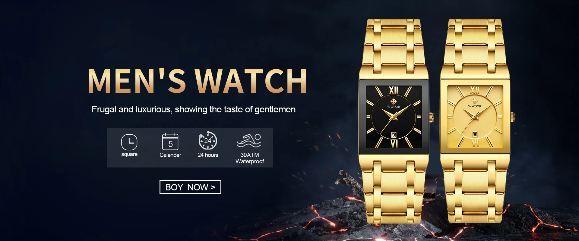 WWOOR 2026 New Square Watch Men with Automatic Week Date Luxury Stainless Steel Gold Mens Quartz Wrist Watches Relogio Masculino