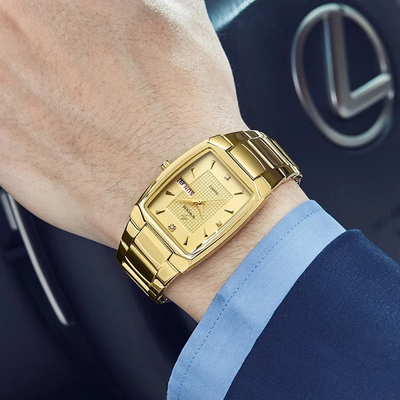 WWOOR 2026 New Square Watch Men with Automatic Week Date Luxury Stainless Steel Gold Mens Quartz Wrist Watches Relogio Masculino