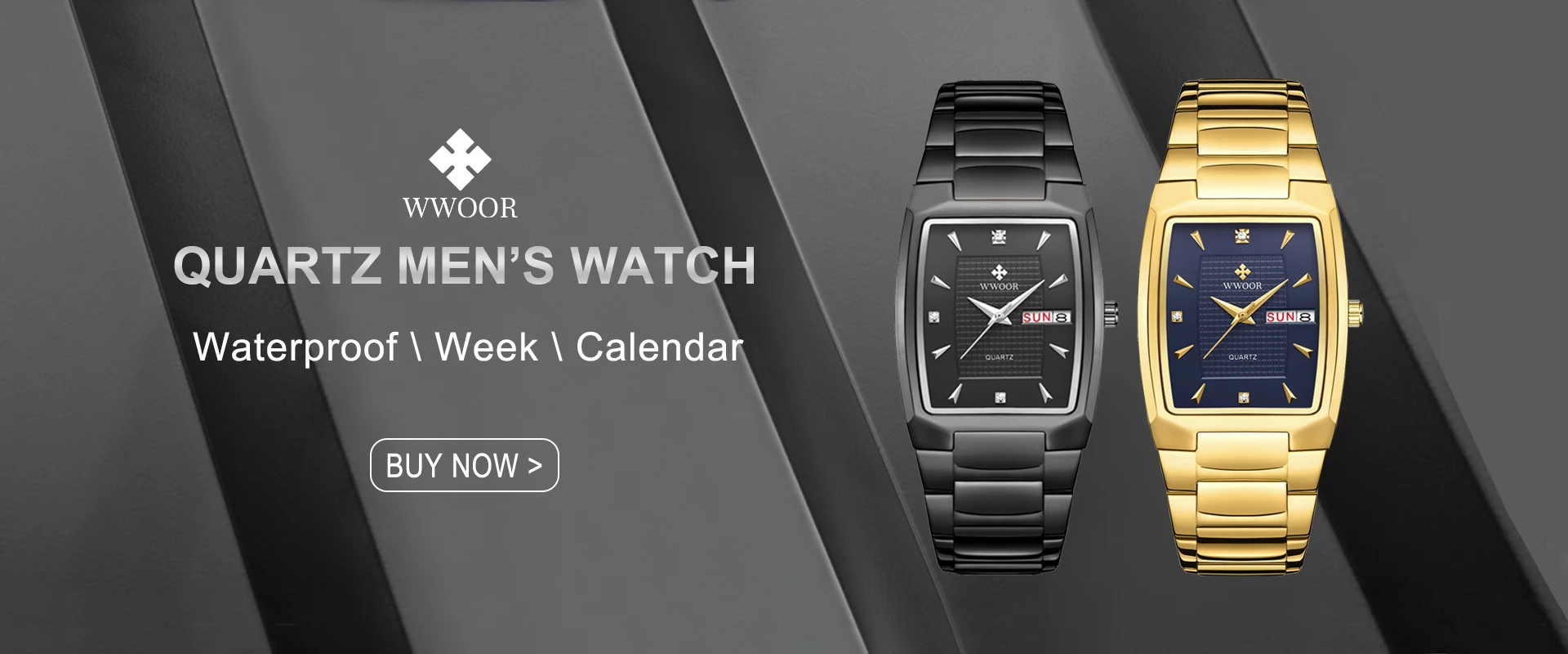 WWOOR 2026 New Square Watch Men with Automatic Week Date Luxury Stainless Steel Gold Mens Quartz Wrist Watches Relogio Masculino