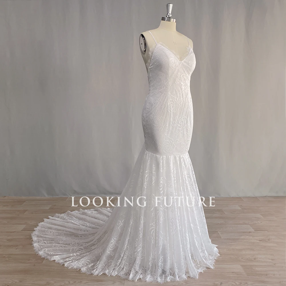 Customized Boho Mermaid Wedding Dresses Spaghetti Straps Lace Backless Beach Sexy V-Neck Bohemian Bridal Gowns Vestidos De Noiva