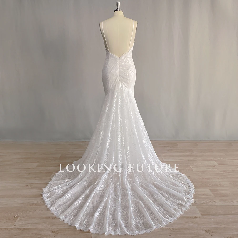 Customized Boho Mermaid Wedding Dresses Spaghetti Straps Lace Backless Beach Sexy V-Neck Bohemian Bridal Gowns Vestidos De Noiva