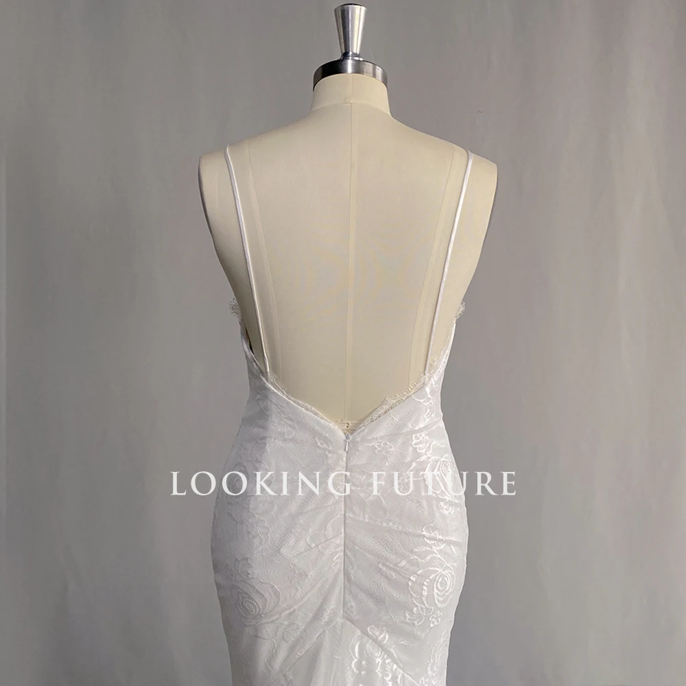 Customized Boho Mermaid Wedding Dresses Spaghetti Straps Lace Backless Beach Sexy V-Neck Bohemian Bridal Gowns Vestidos De Noiva
