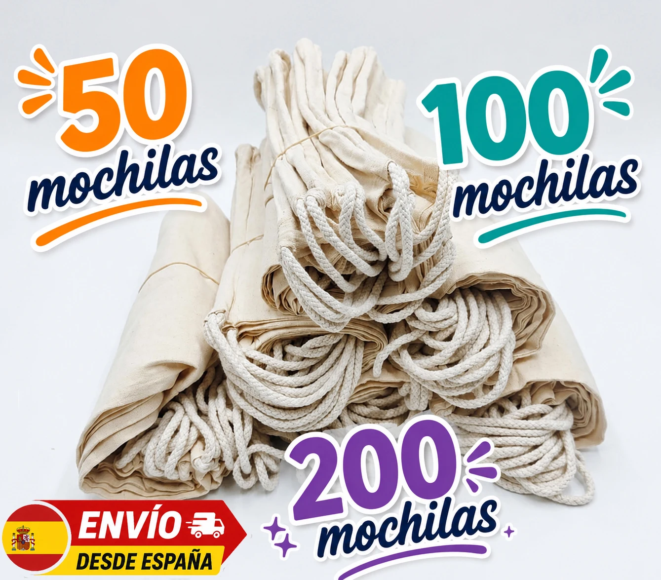 Paquete De Mochilas De Algodón Natural ECO Reutilizables En Tamaños 45x39 Cm Para Manualidades Pintura Y Excursiones Con Cierre De Cordón 50/100/200 Unidades