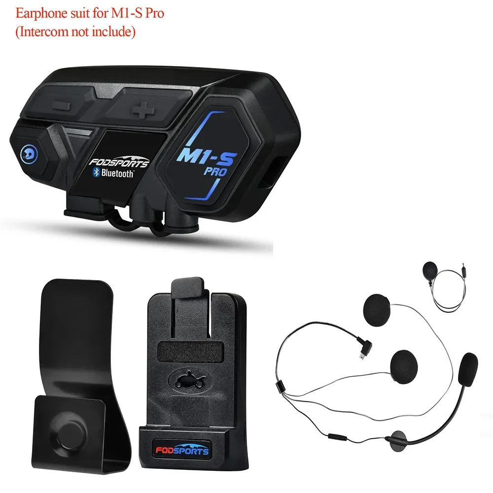 Fodsports M1-S Pro Motorcycle Earphone Helmet Bluetooth 5.0 Intercom Headset with Clip Microphone for Accessories Earpiece