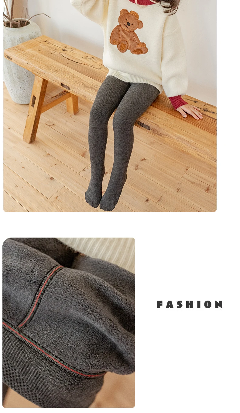 Kids Girls Polar Fleece Lining Stripes Pantyhose Plus Velvet Thick Warmth Cotton Winter Leggings Baby Child Keep Warm Stockings