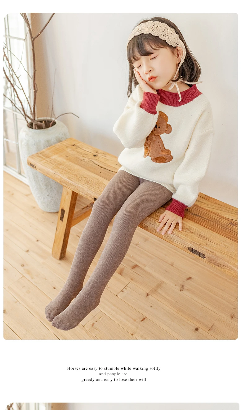 Kids Girls Polar Fleece Lining Stripes Pantyhose Plus Velvet Thick Warmth Cotton Winter Leggings Baby Child Keep Warm Stockings