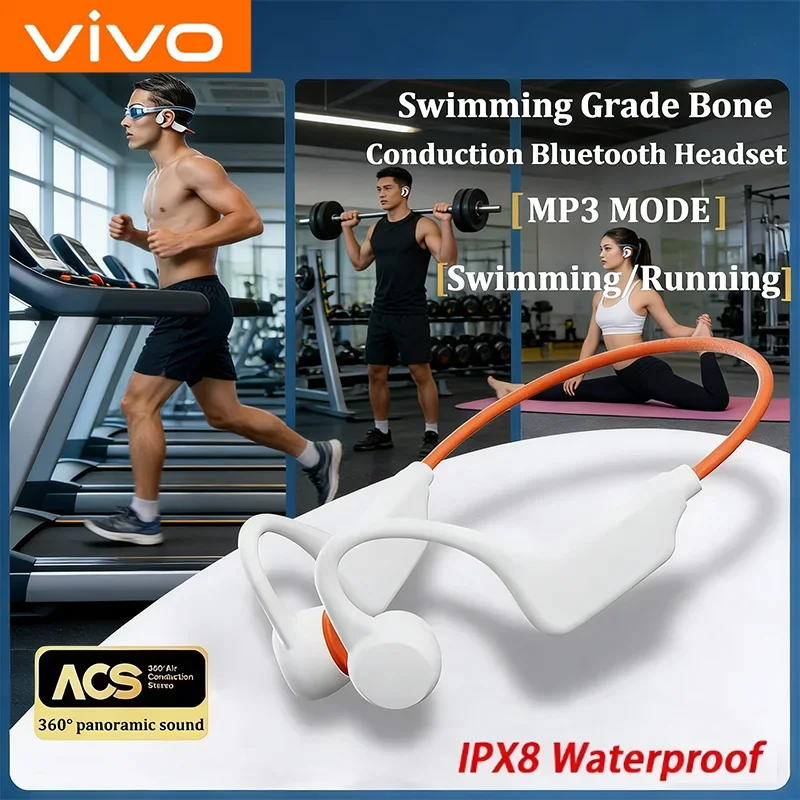 Lenovo NEW Bone Conduction Headset Bluetooth 5.4 Not In Ear Swimming Running IPX8 Waterproof Long Life Hang Ear Sports Headphone