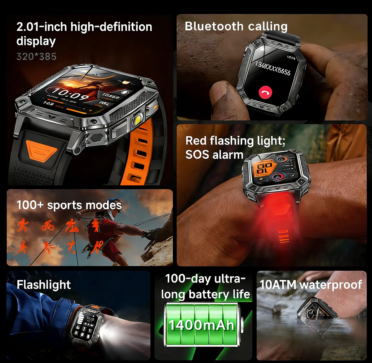 2026 New 1400mAh Battery Smart Watch GPS path Bluetooth Call 10ATM Waterproof Swim Sport Run Hiking Outdoors Military Smartwatch