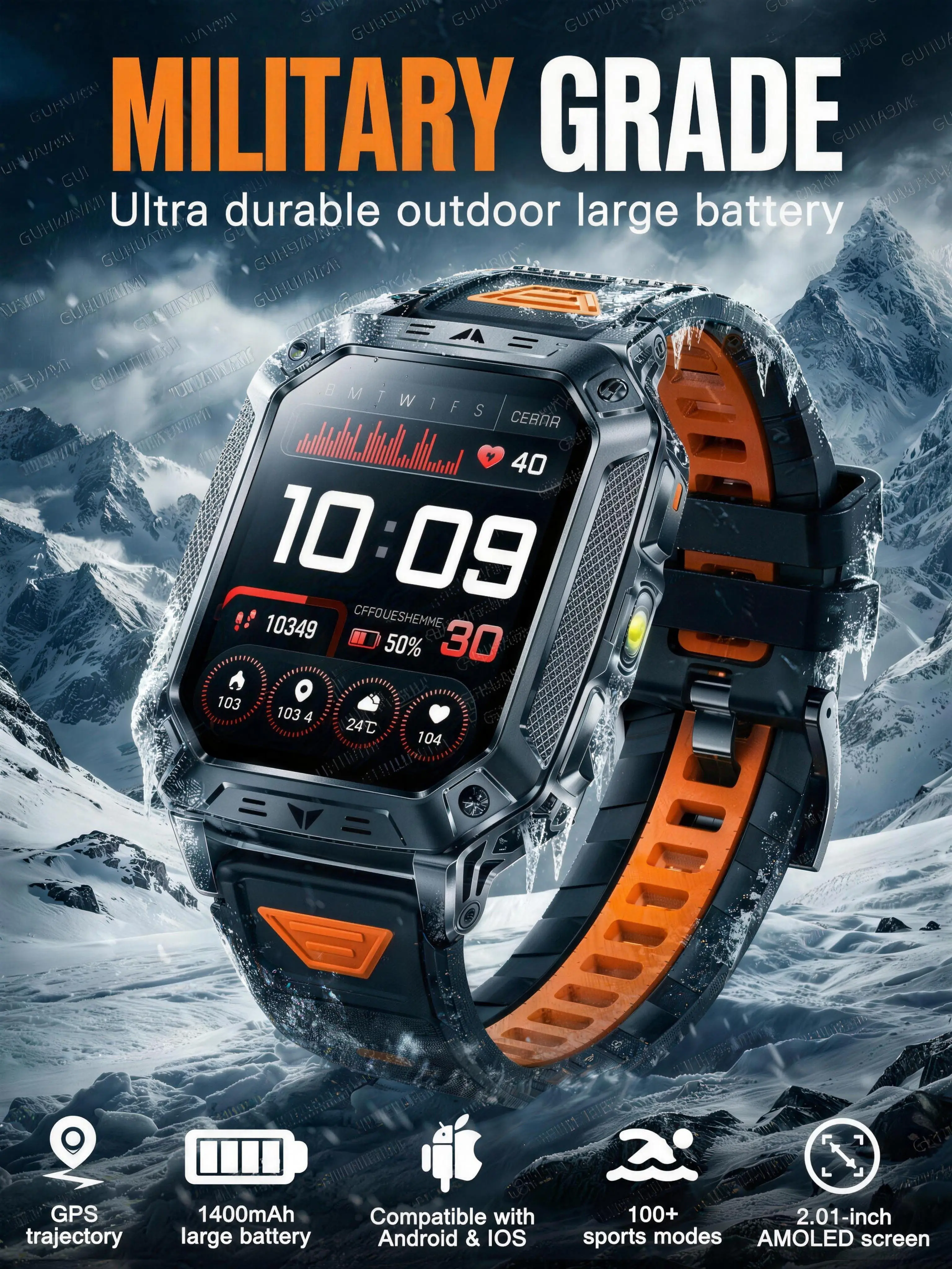 2026 New 1400mAh Battery Smart Watch GPS path Bluetooth Call 10ATM Waterproof Swim Sport Run Hiking Outdoors Military Smartwatch