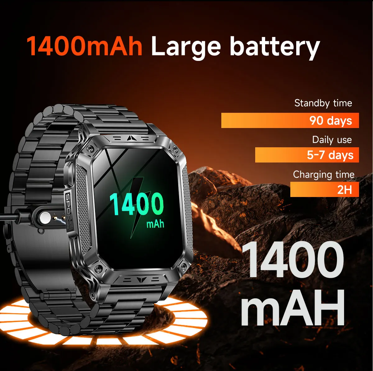 2026 New 1400mAh Battery Smart Watch GPS path Bluetooth Call 10ATM Waterproof Swim Sport Run Hiking Outdoors Military Smartwatch