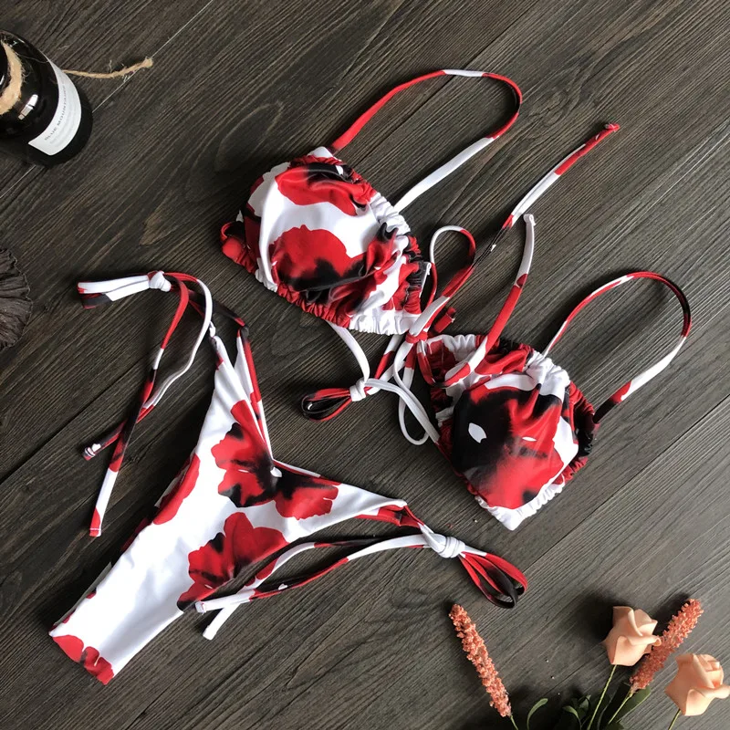 RUOTONGSEPT Low Waist Bikinis 2023 Triangle Swimwear Female Swimsuit Women Print Bikini set two-Piece Suit Push Up Bathing Suit