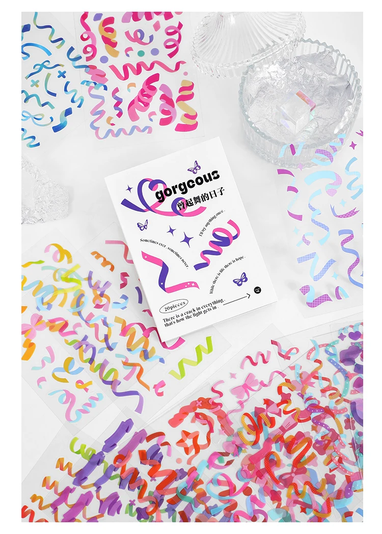 Yoofun 30pcs/pack Multi-style Decorative Stickers Rainbow White and Black Geo Sticker Pack for Scrapbooking Journals Collage DIY