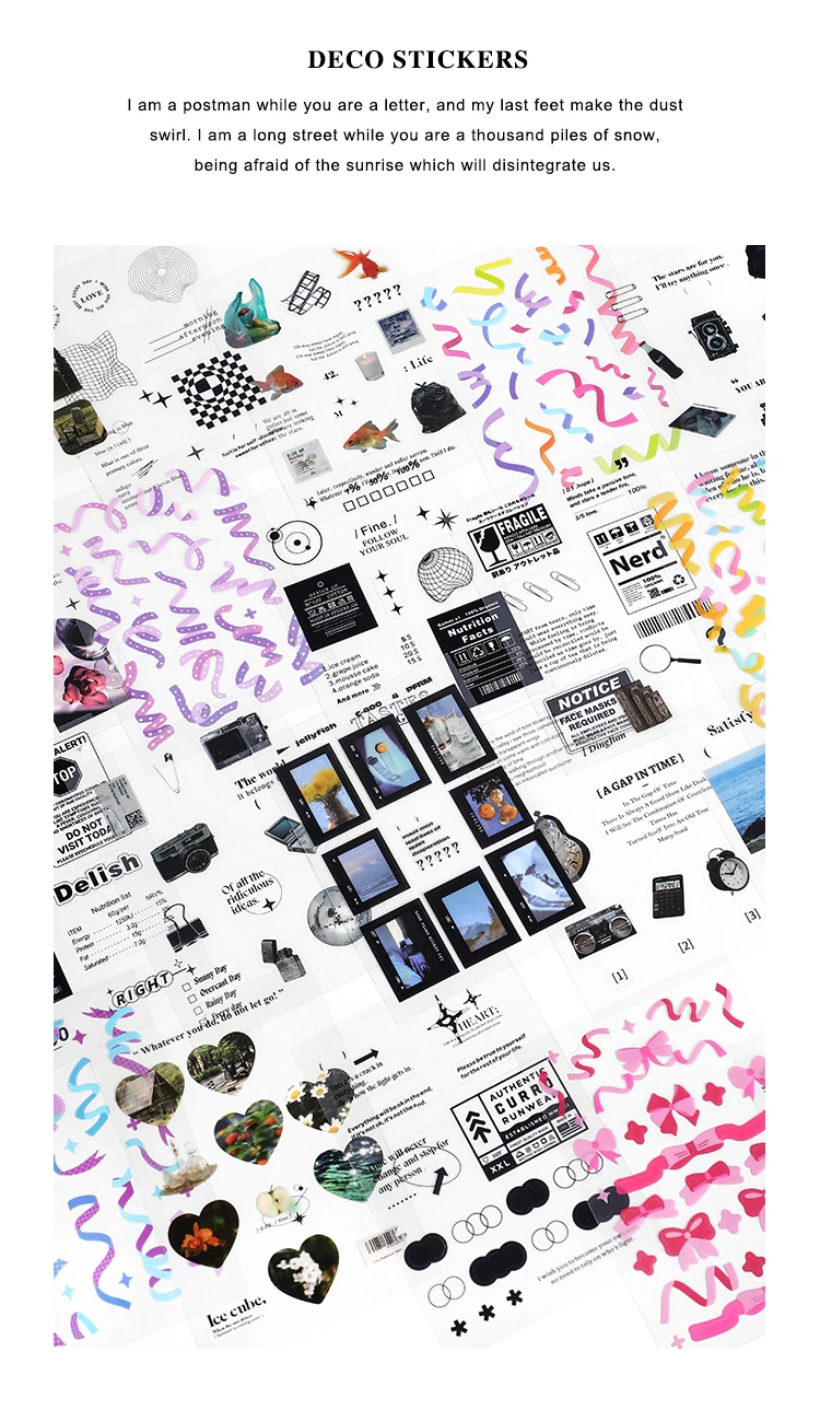 Yoofun 30pcs/pack Multi-style Decorative Stickers Rainbow White and Black Geo Sticker Pack for Scrapbooking Journals Collage DIY