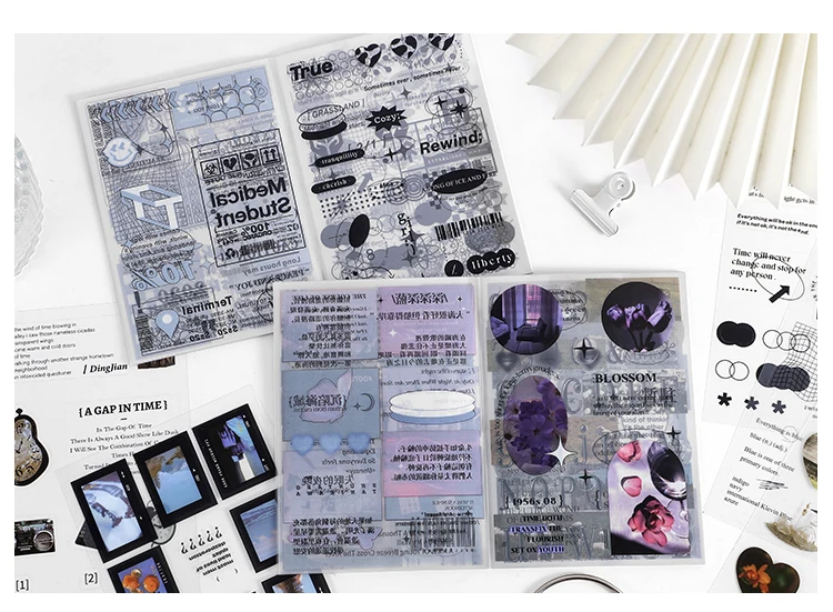 Yoofun 30pcs/pack Multi-style Decorative Stickers Rainbow White and Black Geo Sticker Pack for Scrapbooking Journals Collage DIY