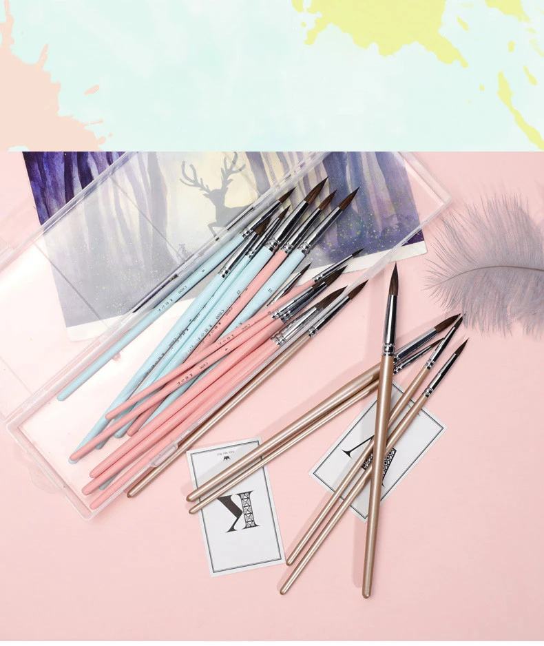 Watercolor brush black marten animal hair 6 pcs round pointed watercolor painting brush set adult beginner student hand-painted