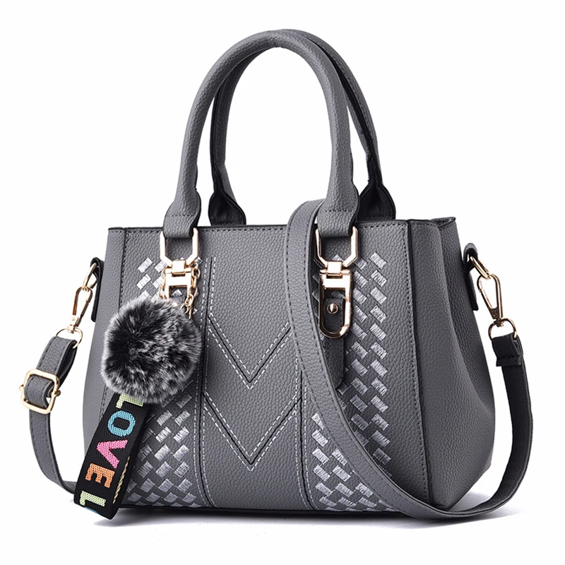 Embroidery Messenger Bags Women Leather Handbags Bags for Women Sac a Main Ladies hair ball Hand Bag