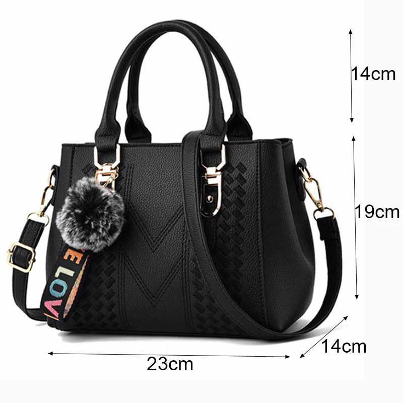 Embroidery Messenger Bags Women Leather Handbags Bags for Women Sac a Main Ladies hair ball Hand Bag