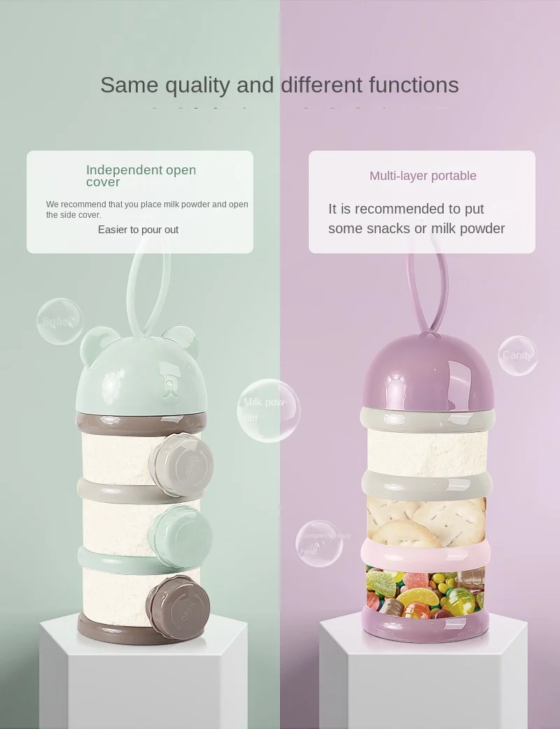 Storage Three/Four Tier Portable Food Container Powder Milk Powder Carton Dispenser Spill Resistant Suitable for 1 to 6 Years Ol