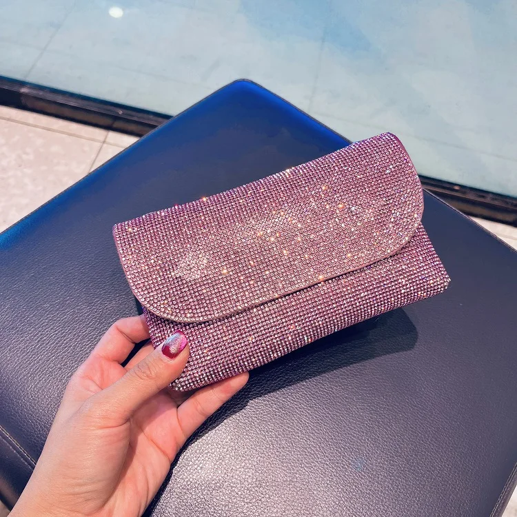 Women's Clutch Bag with Rhinestones Silver Purse on Chain PU Leather Evening Bag Ladies Fashion Party Evening Shoulder Bag