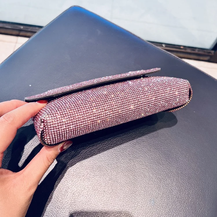Women's Clutch Bag with Rhinestones Silver Purse on Chain PU Leather Evening Bag Ladies Fashion Party Evening Shoulder Bag