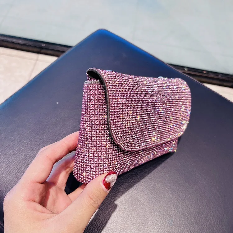 Women's Clutch Bag with Rhinestones Silver Purse on Chain PU Leather Evening Bag Ladies Fashion Party Evening Shoulder Bag